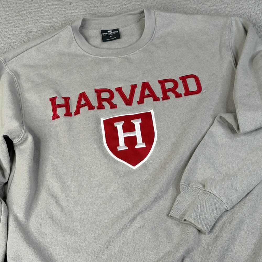 HARVARD Sweatshirt Mens Small Gray Spellout Stitched Sweater Pullover Student